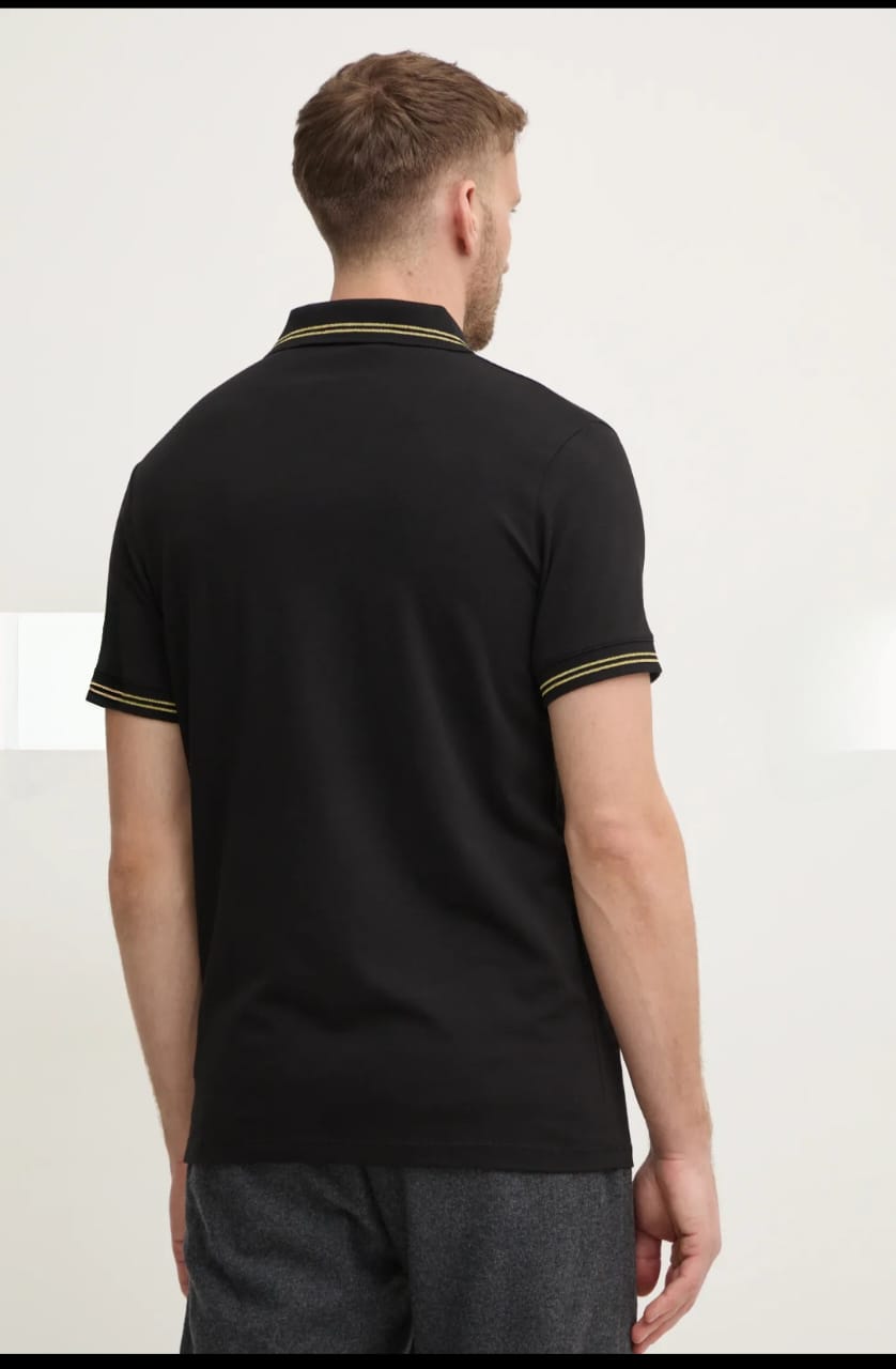 Classic Black Polo T-Shirt with Yellow Detailing