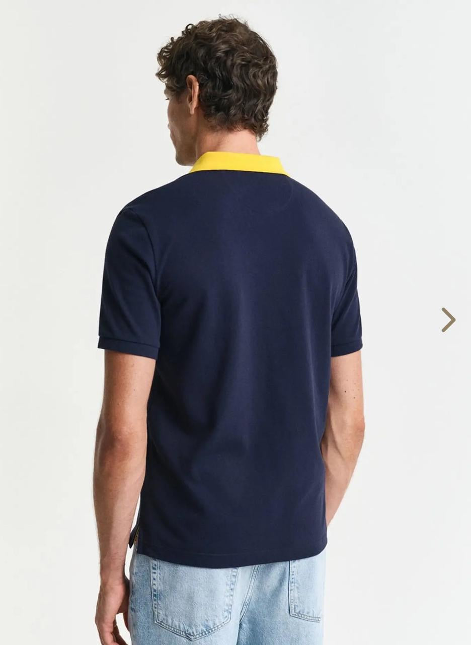 Men’s Navy Blue Polo T-Shirt with Contrast Yellow Collar