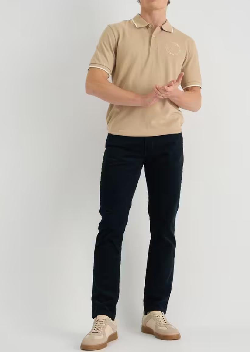Men’s Beige Polo T-Shirt with White Piping Detail