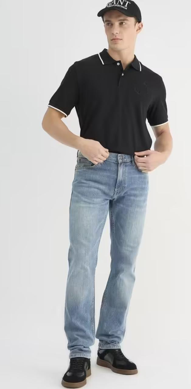 Men’s Black Polo T-Shirt with White Piping Detail