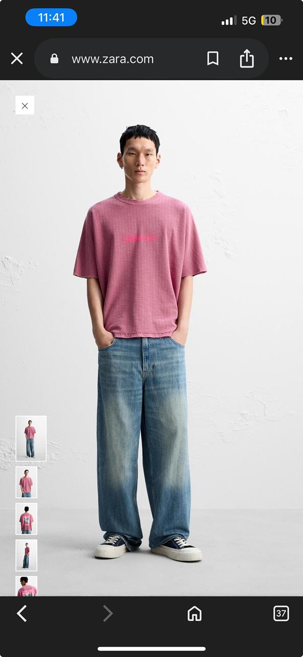 ZARA Men’s Pink Textured Oversized T-Shirt