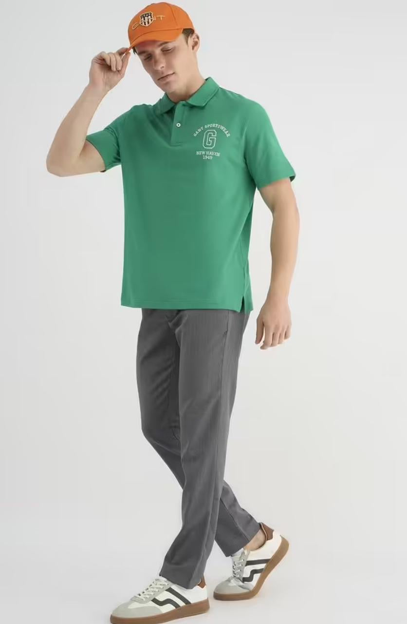 Men’s Green Polo T-Shirt with Chest Print Detailing