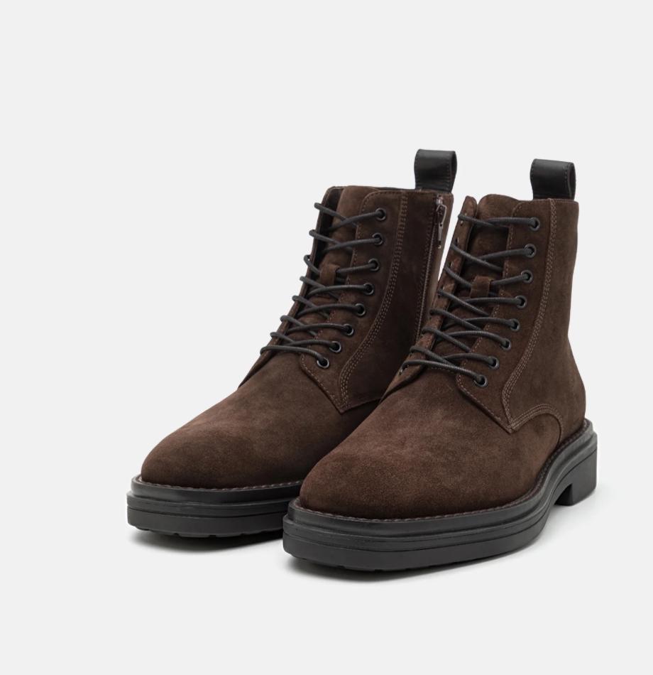 Zara Men's Suede Leather Boots – Dark Brown Lace-Up Elegance