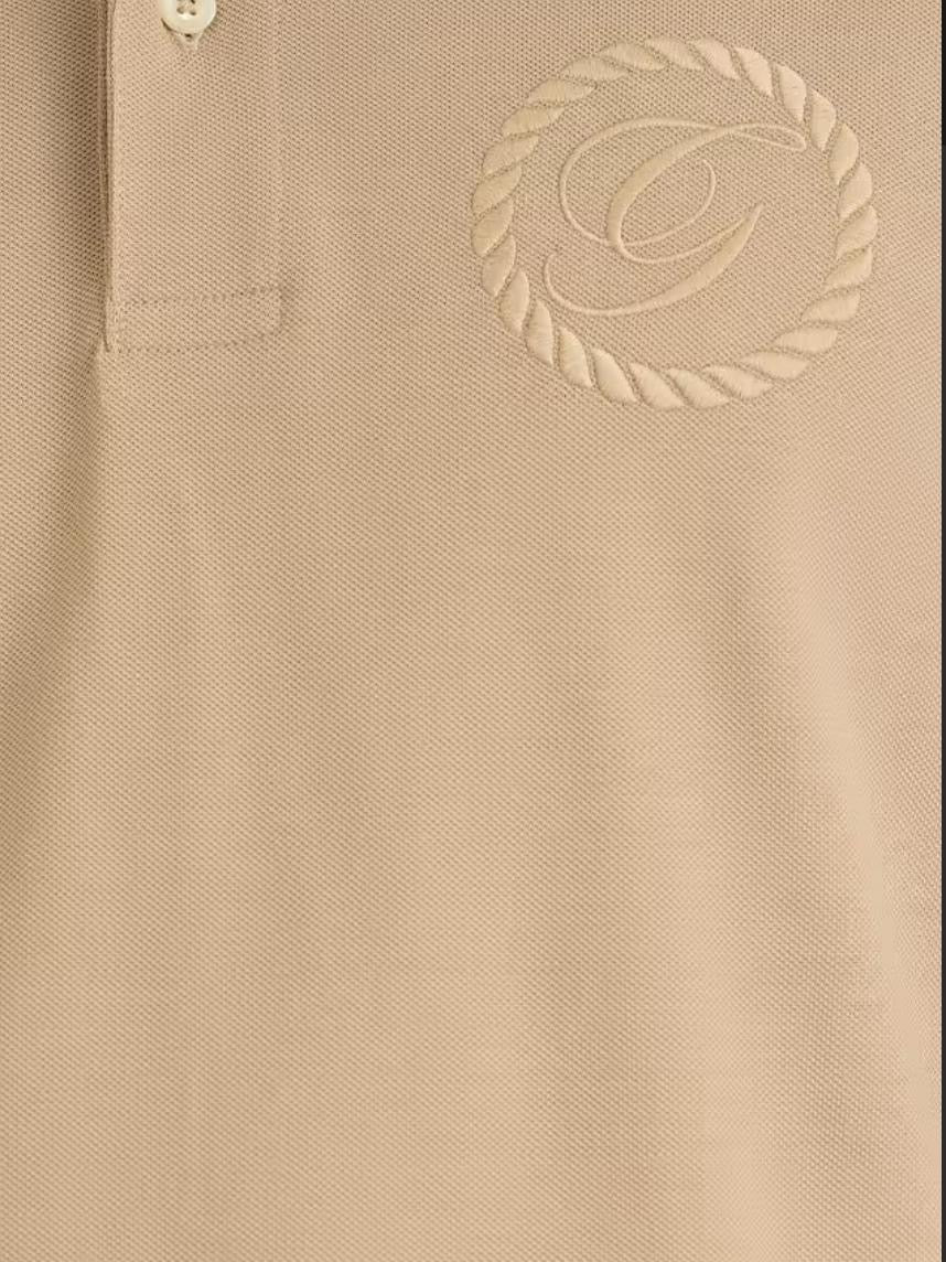 Men’s Beige Polo T-Shirt with White Piping Detail