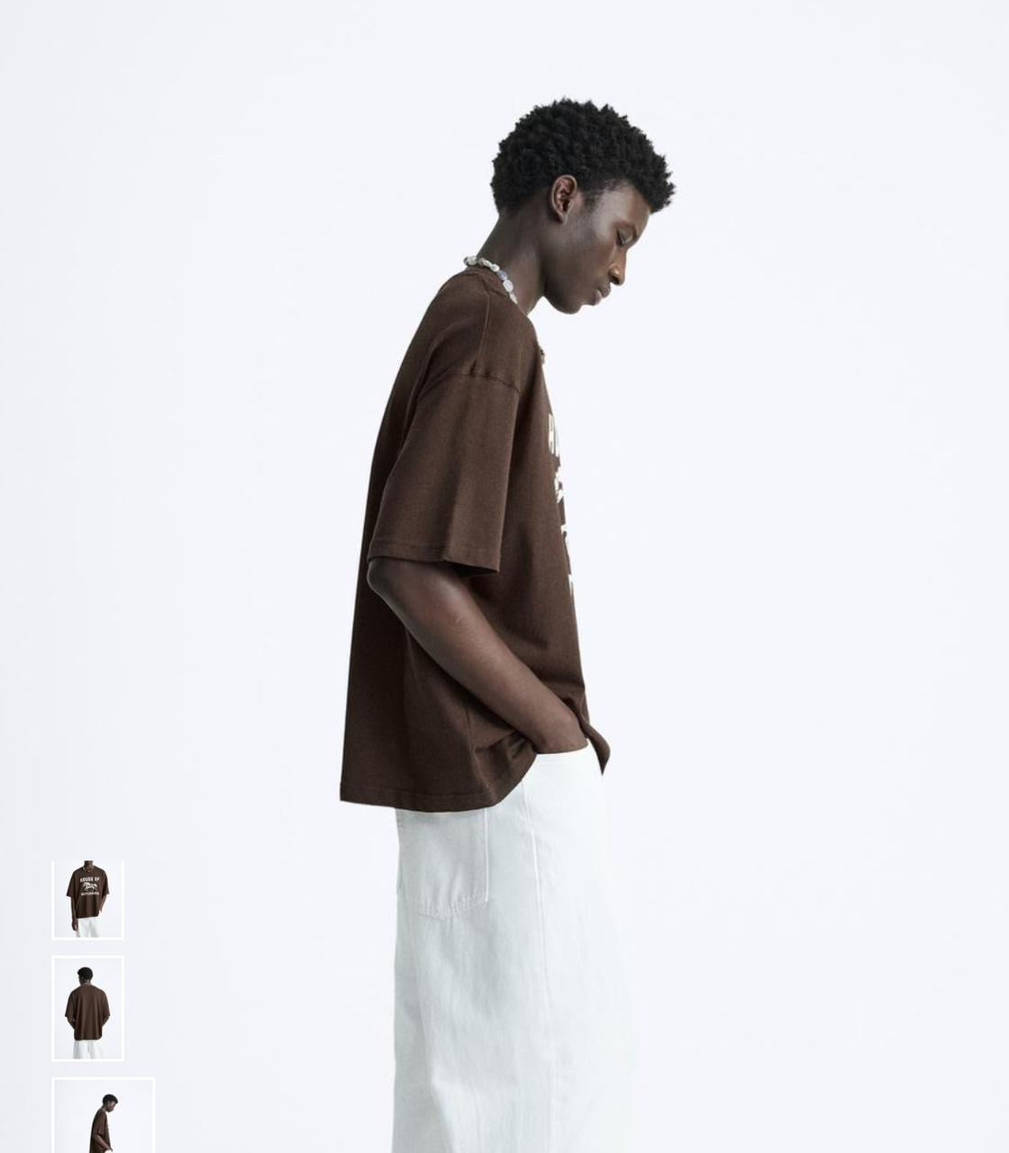 ZARA Men’s Brown Oversized T-Shirt with Horse Print