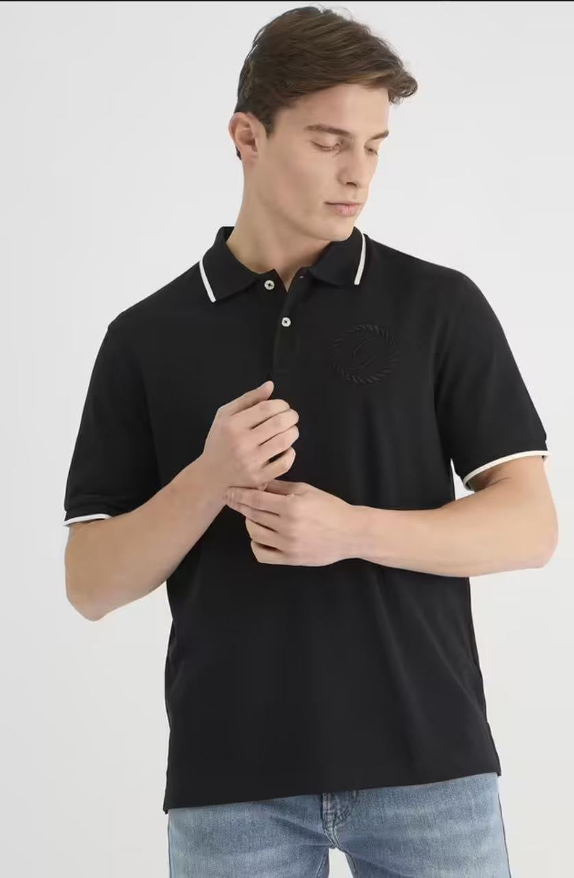 Men’s Black Polo T-Shirt with White Piping Detail