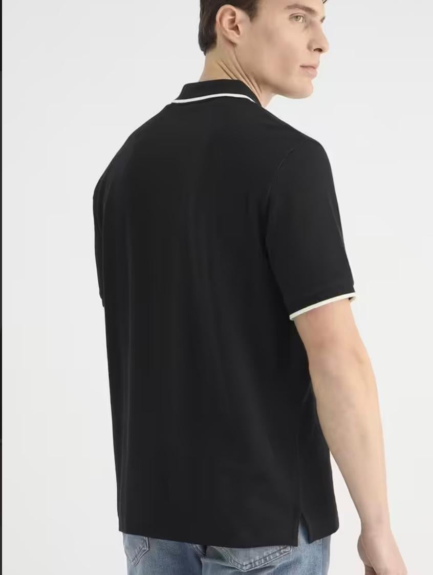 Men’s Black Polo T-Shirt with White Piping Detail