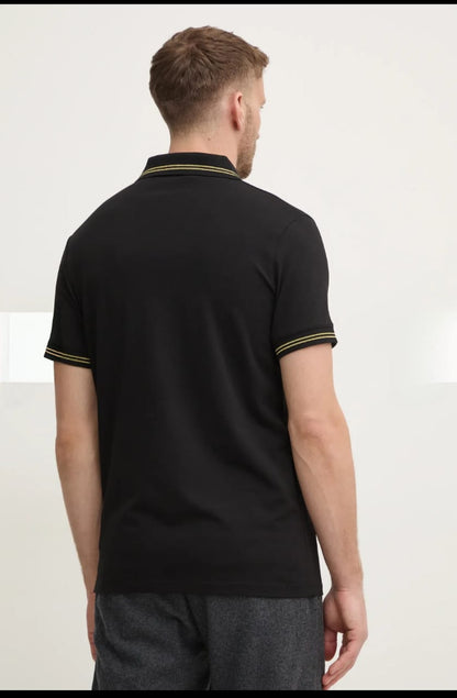 Classic Black Polo T-Shirt with Yellow Detailing