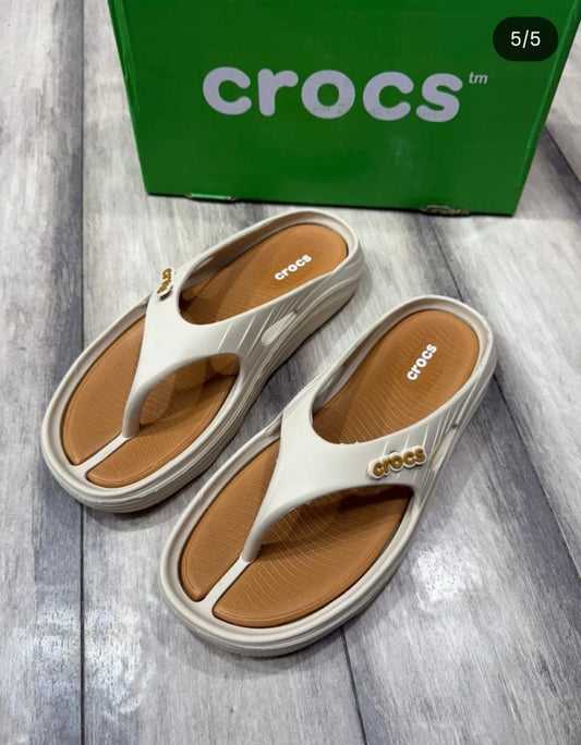 Crocs Women’s Comfort Flip-Flops – Beige & Tan