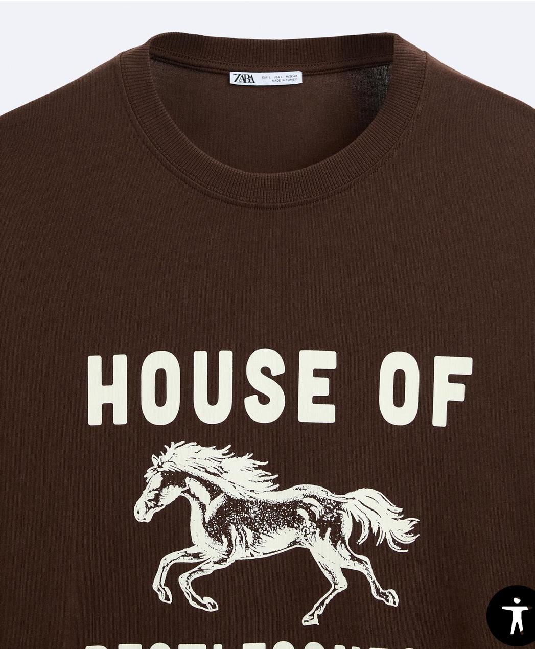 ZARA Men’s Brown Oversized T-Shirt with Horse Print