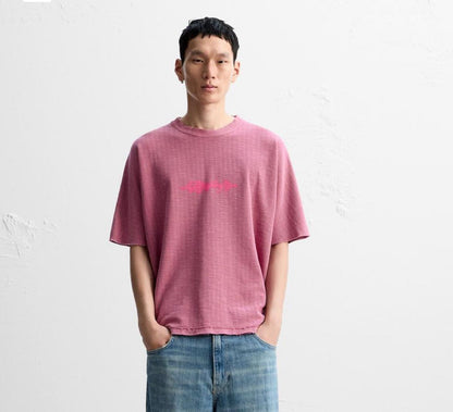 ZARA Men’s Pink Textured Oversized T-Shirt