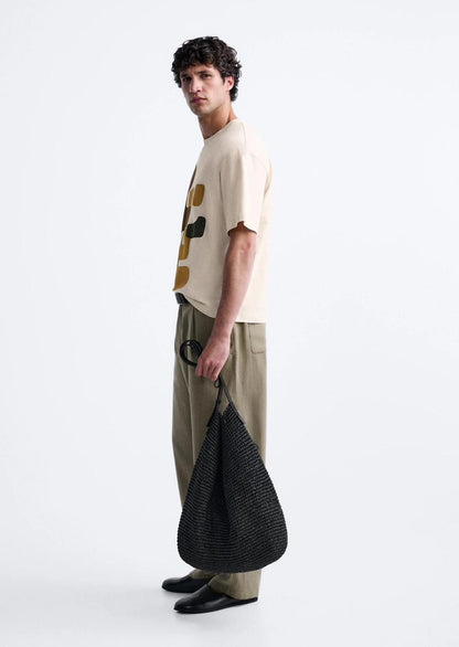 ZARA Men’s Beige T-Shirt with Textured Abstract Design