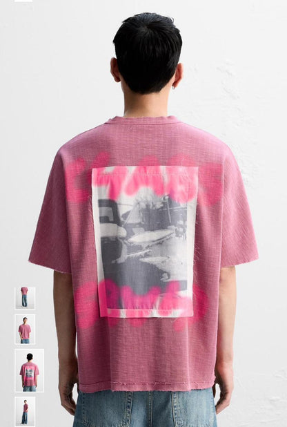 ZARA Men’s Pink Textured Oversized T-Shirt