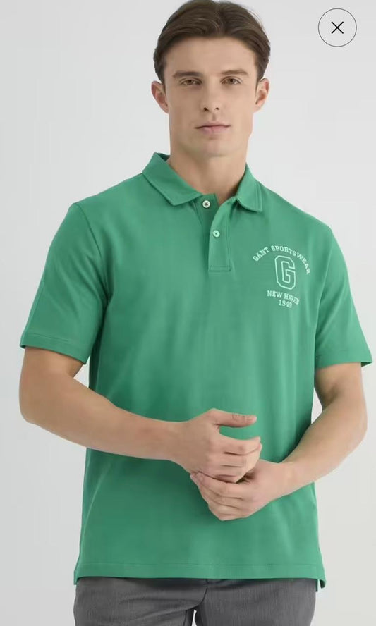 Men’s Green Polo T-Shirt with Chest Print Detailing