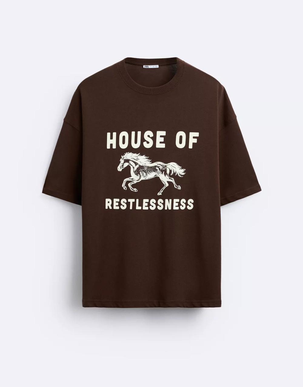 ZARA Men’s Brown Oversized T-Shirt with Horse Print