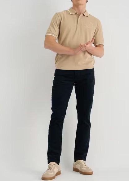 Men’s Beige Polo T-Shirt with White Piping Detail