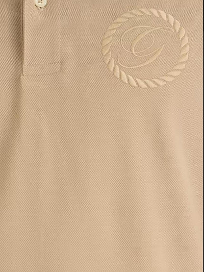 Men’s Beige Polo T-Shirt with White Piping Detail