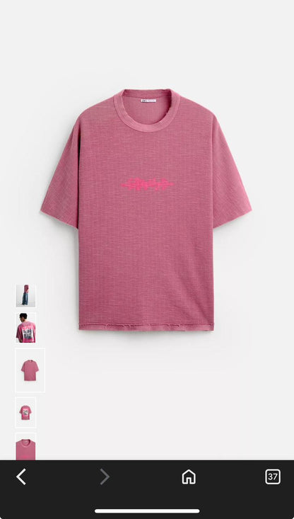 ZARA Men’s Pink Textured Oversized T-Shirt