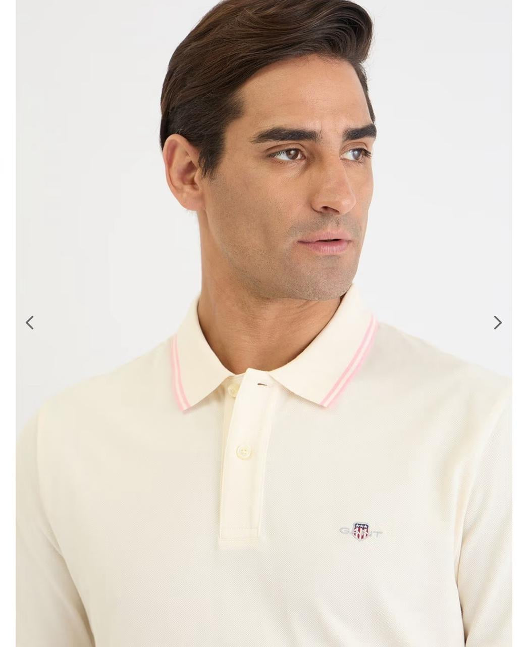 Men’s Classic Polo T-Shirt in Off-White with Pink Trim