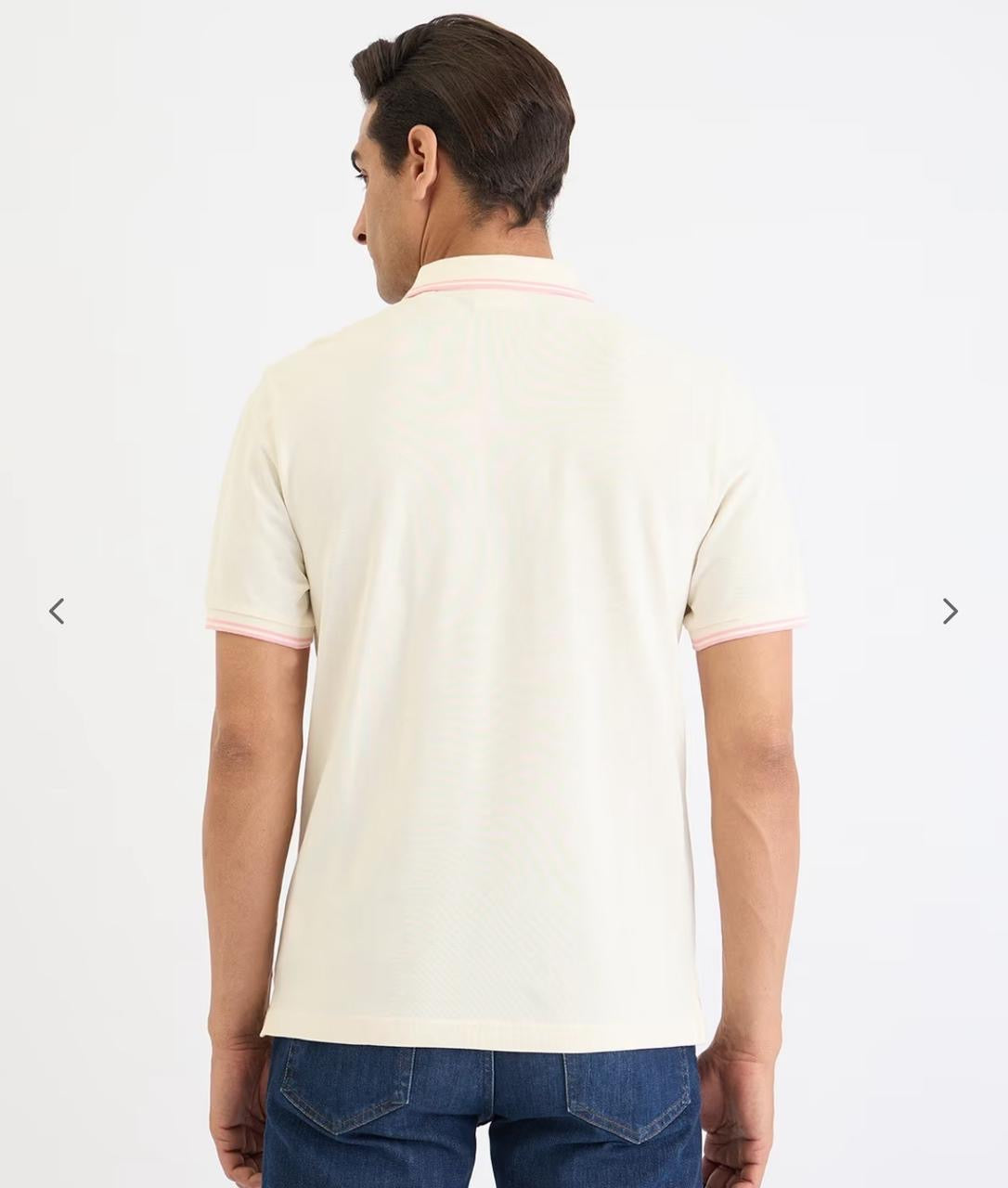 Men’s Classic Polo T-Shirt in Off-White with Pink Trim