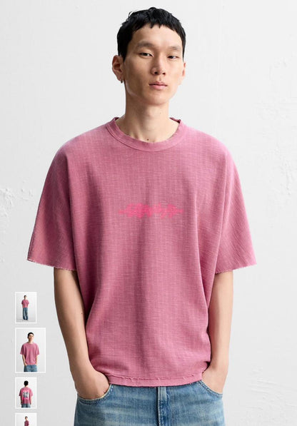 ZARA Men’s Pink Textured Oversized T-Shirt