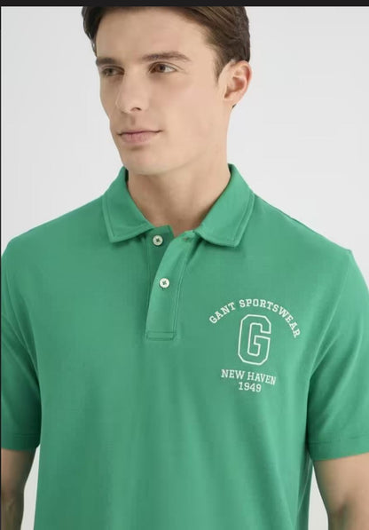 Men’s Green Polo T-Shirt with Chest Print Detailing