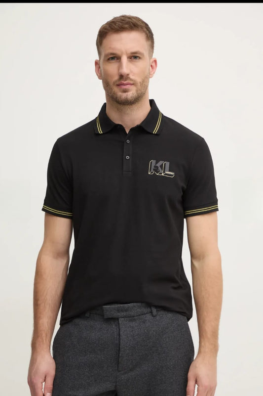 Classic Black Polo T-Shirt with Yellow Detailing