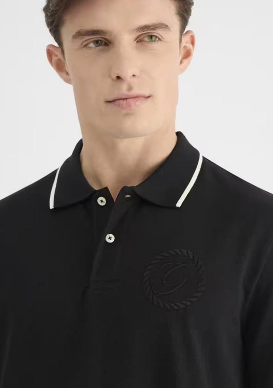 Men’s Black Polo T-Shirt with White Piping Detail