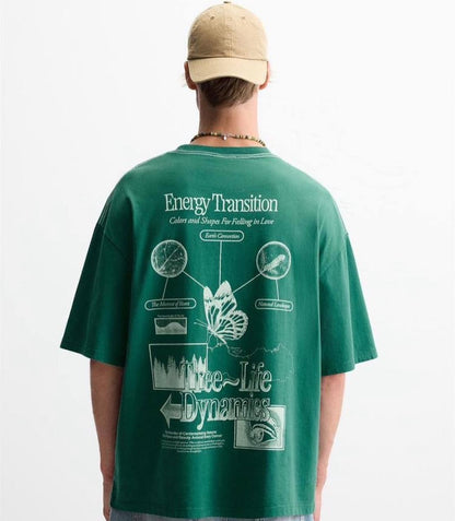 ZARA Men’s Green Oversized T-Shirt with Graphic Print