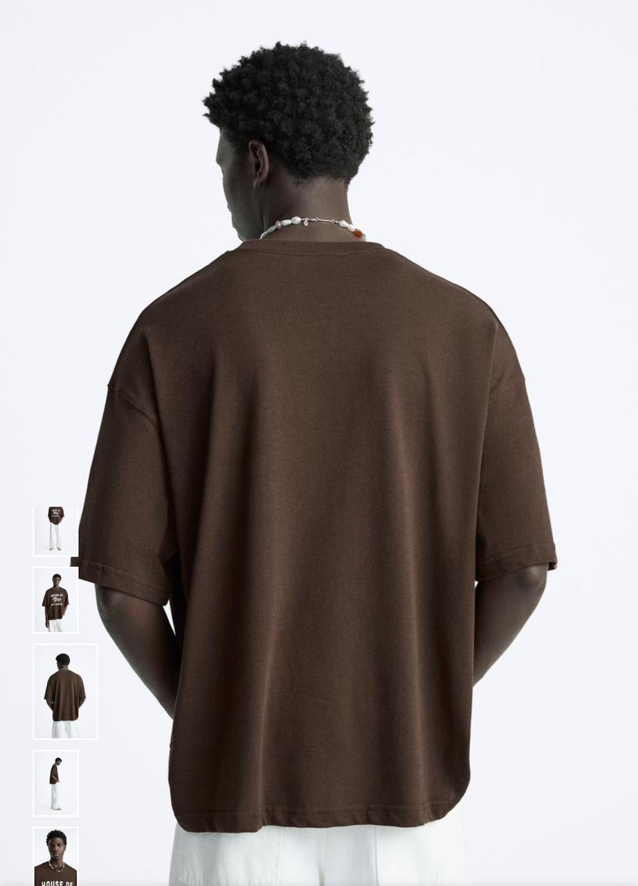 ZARA Men’s Brown Oversized T-Shirt with Horse Print