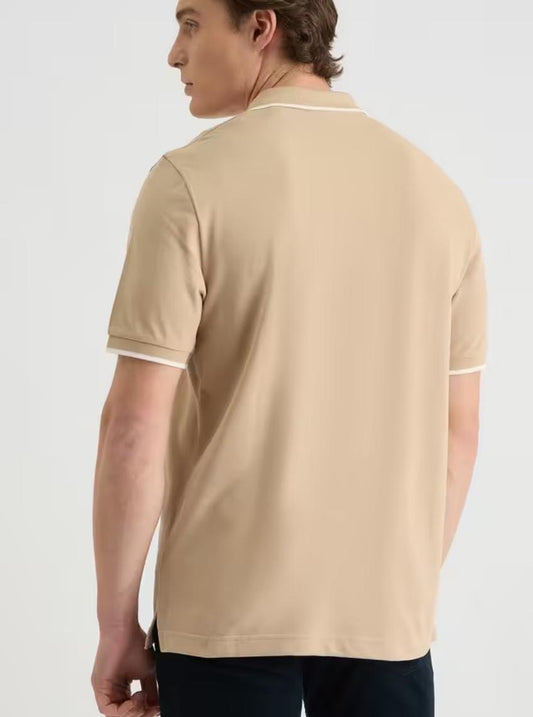 Men’s Beige Polo T-Shirt with White Piping Detail