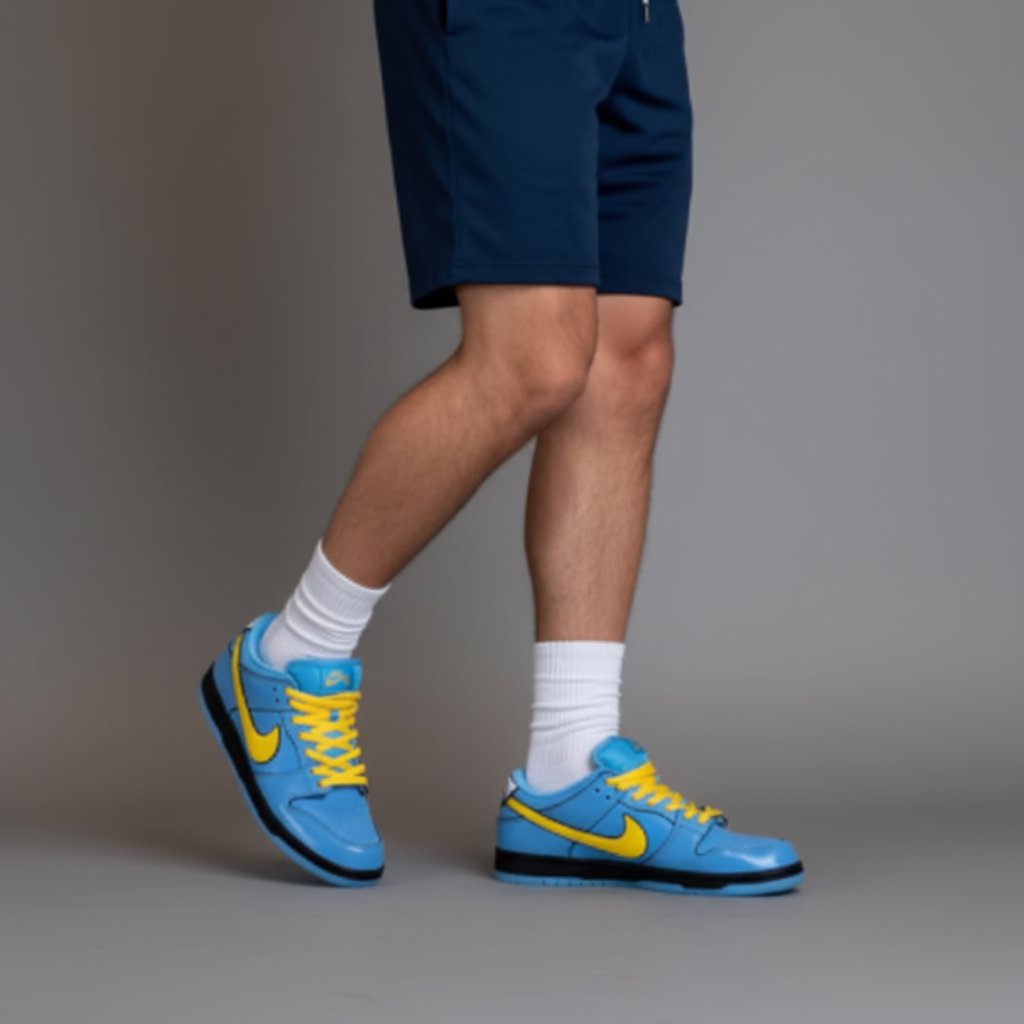 Classic Blue Nike Sneakers with Yellow Swoosh