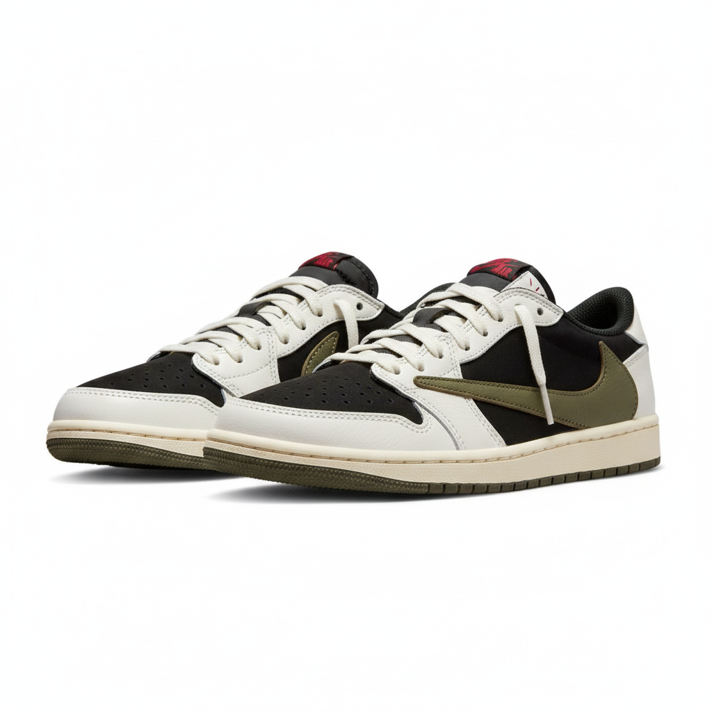 Black White Olive Sneaker - Side View
