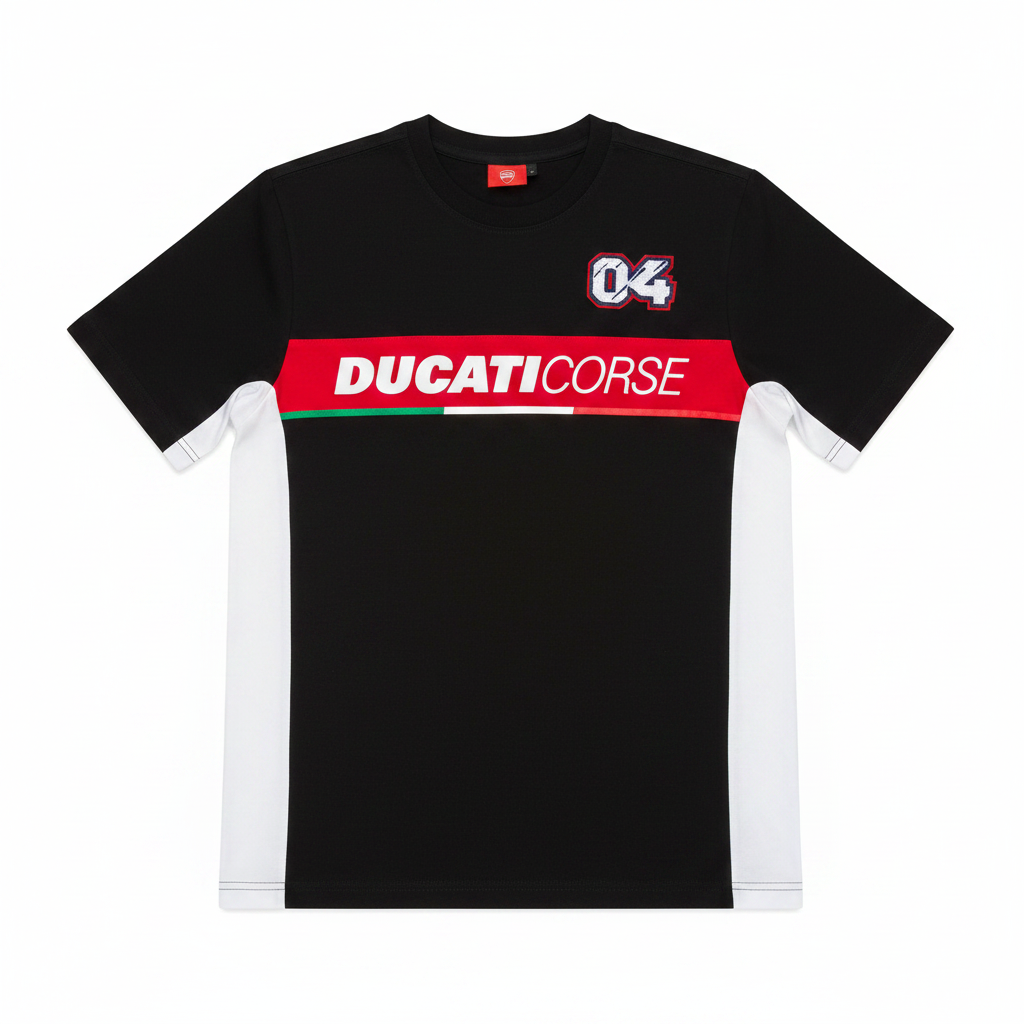 Ducati Corse #04 Black Red Colorblock T-Shirt flat lay