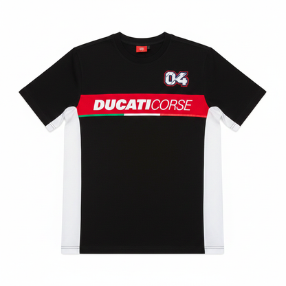 Ducati Corse #04 Black Red Colorblock T-Shirt flat lay