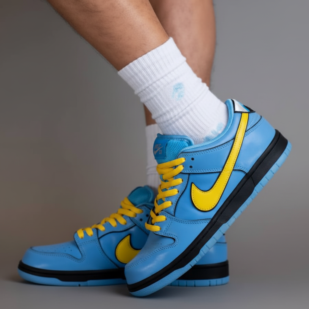Classic Blue Nike Sneakers with Yellow Swoosh