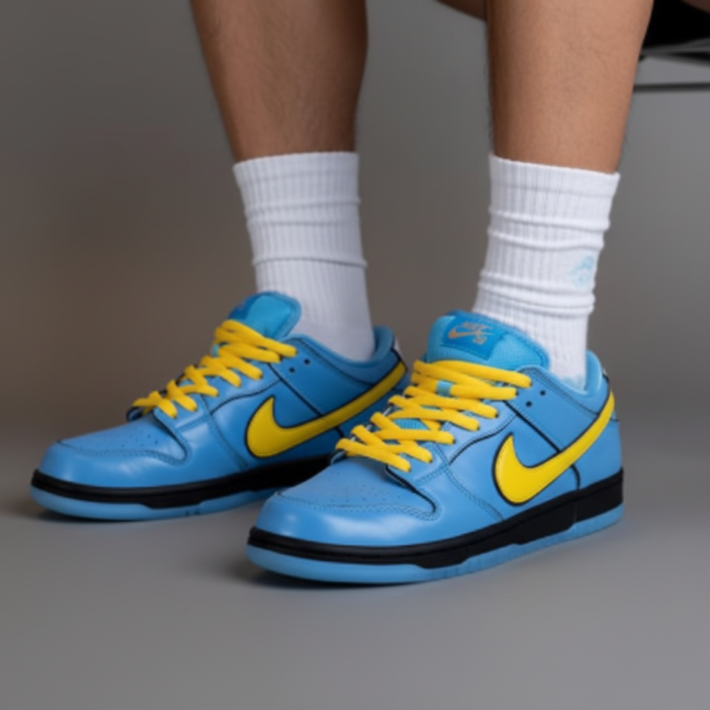 Classic Blue Nike Sneakers with Yellow Swoosh