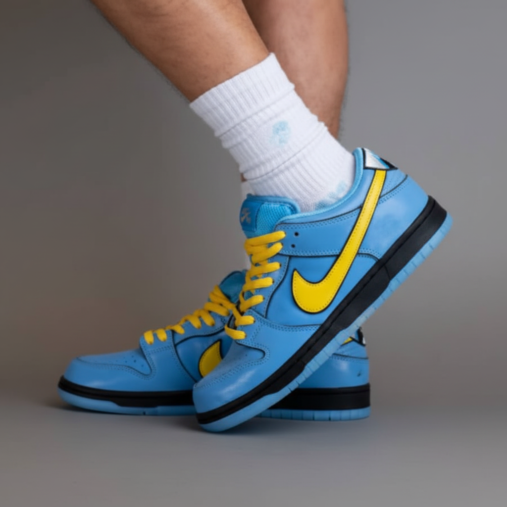 Classic Blue Nike Sneakers with Yellow Swoosh