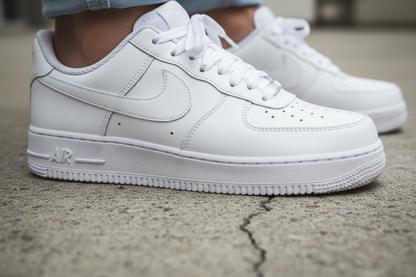Air Force 1 Triple White – On-feet close-up detail