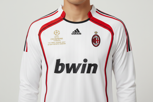 AC Milan Retro Jersey – Close-up crest and UCL Final badge detail