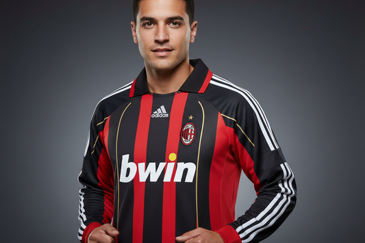 AC Milan Home Retro Jersey – Close-up crest and gold pinstripe detail