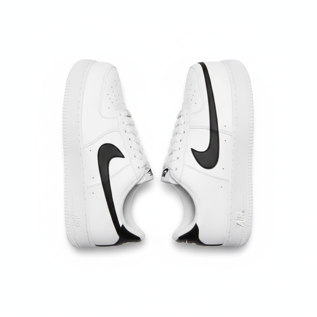 Air Force 1 White Black – Flat lay top-down