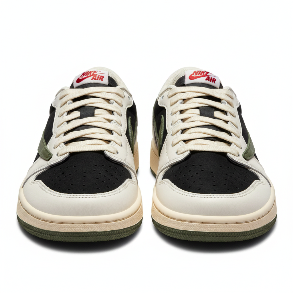 Black White Olive Sneaker - Front View